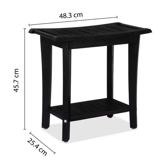 2-Tier Acacia Wood Shower Stool with Storage Shelf