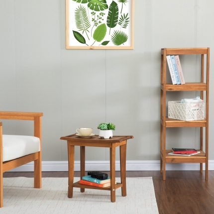 2-Tier Acacia Wood Shower Stool with Storage Shelf