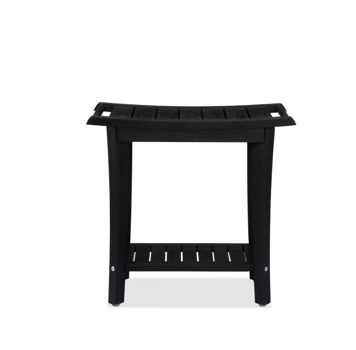 2-Tier Acacia Wood Shower Stool with Storage Shelf