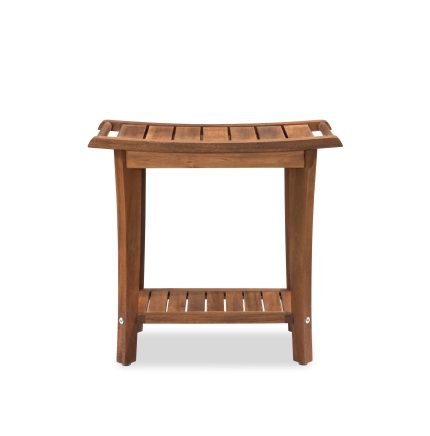 2-Tier Acacia Wood Shower Stool with Storage Shelf