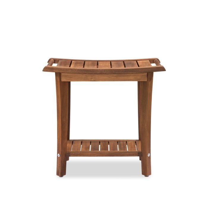 2-Tier Acacia Wood Shower Stool with Storage Shelf