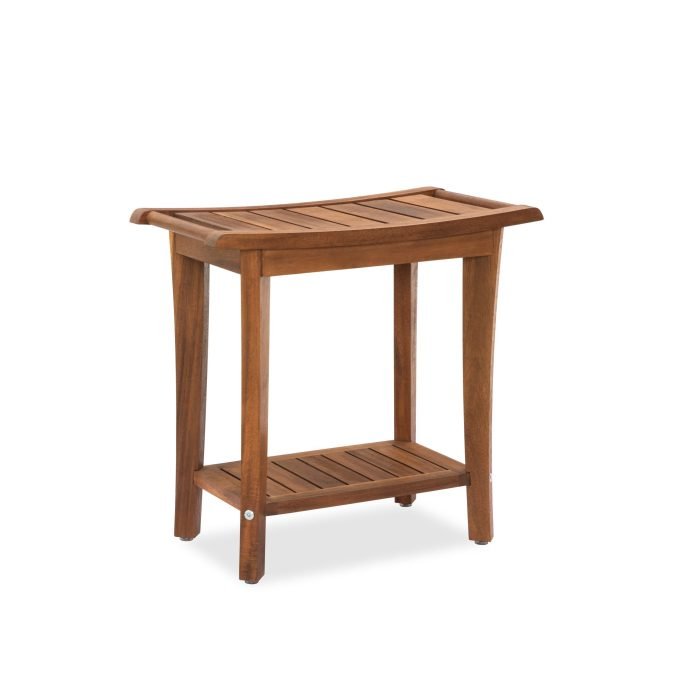 2-Tier Acacia Wood Shower Stool with Storage Shelf