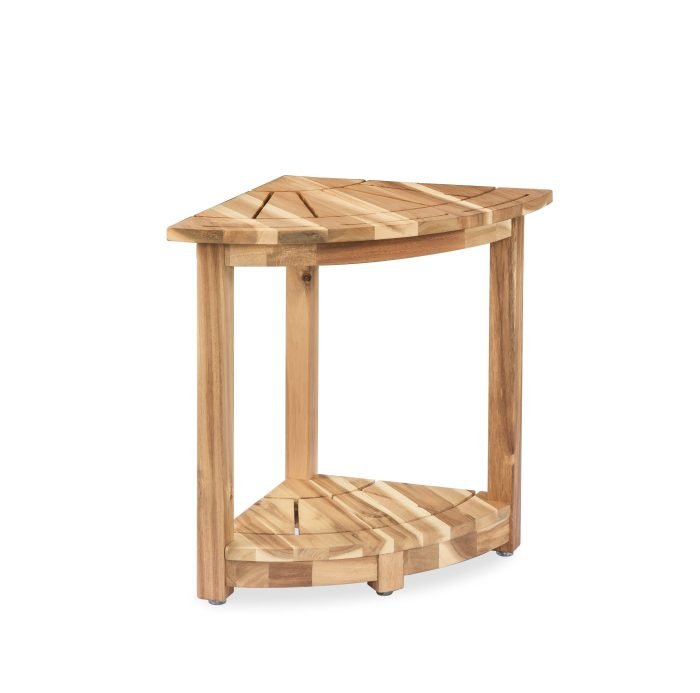 Acacia Corner Shower Stool Waterproof Bath Bench with Shelf