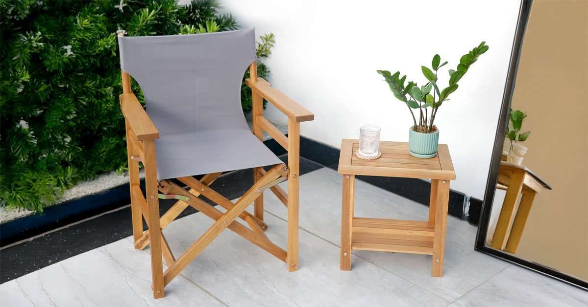 Acacia Wood Director Chair for Outdoor & Indoor Use 2 Acacia director chair folded flat showing compact storage profile