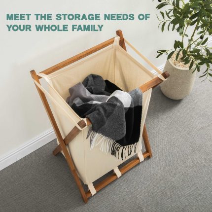 Acacia Wood Folding Laundry Hamper Basket with Handle