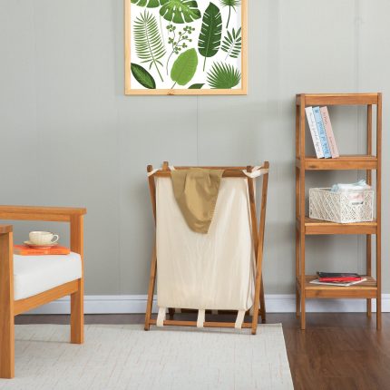 Acacia Wood Folding Laundry Hamper Basket with Handle