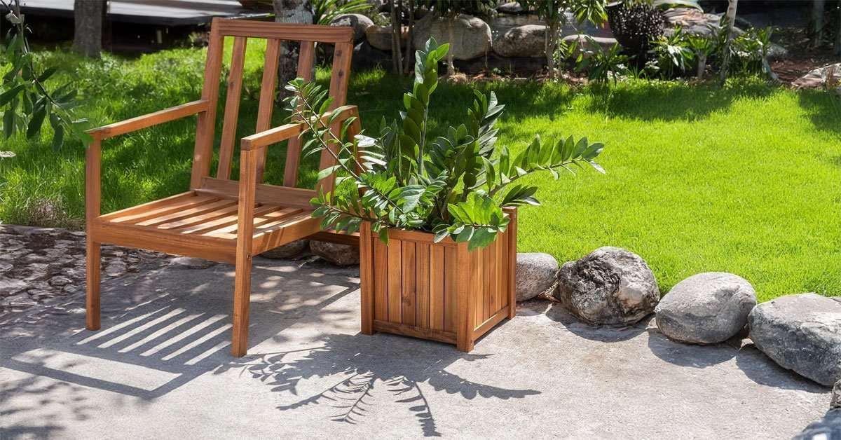 Acacia Wood Planter Box, 14 Inch for Garden 2 Acacia planter box detail showing drainage holes and natural wood construction