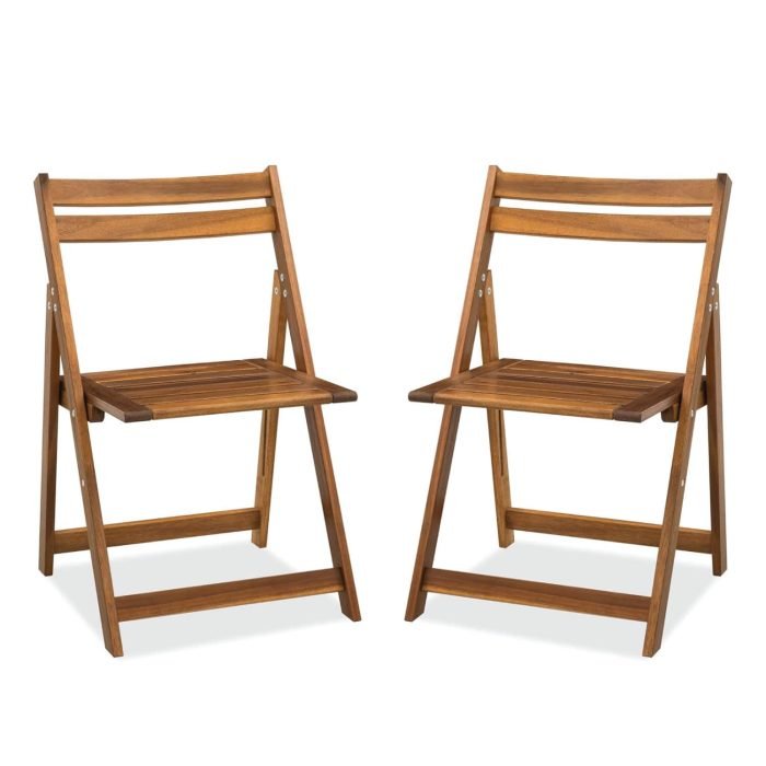 Acacia Wooden Folding Chairs Set of 2 for Patio & Garden