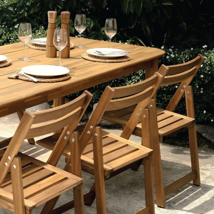 Acacia Wooden Folding Chairs Set of 2 for Patio & Garden