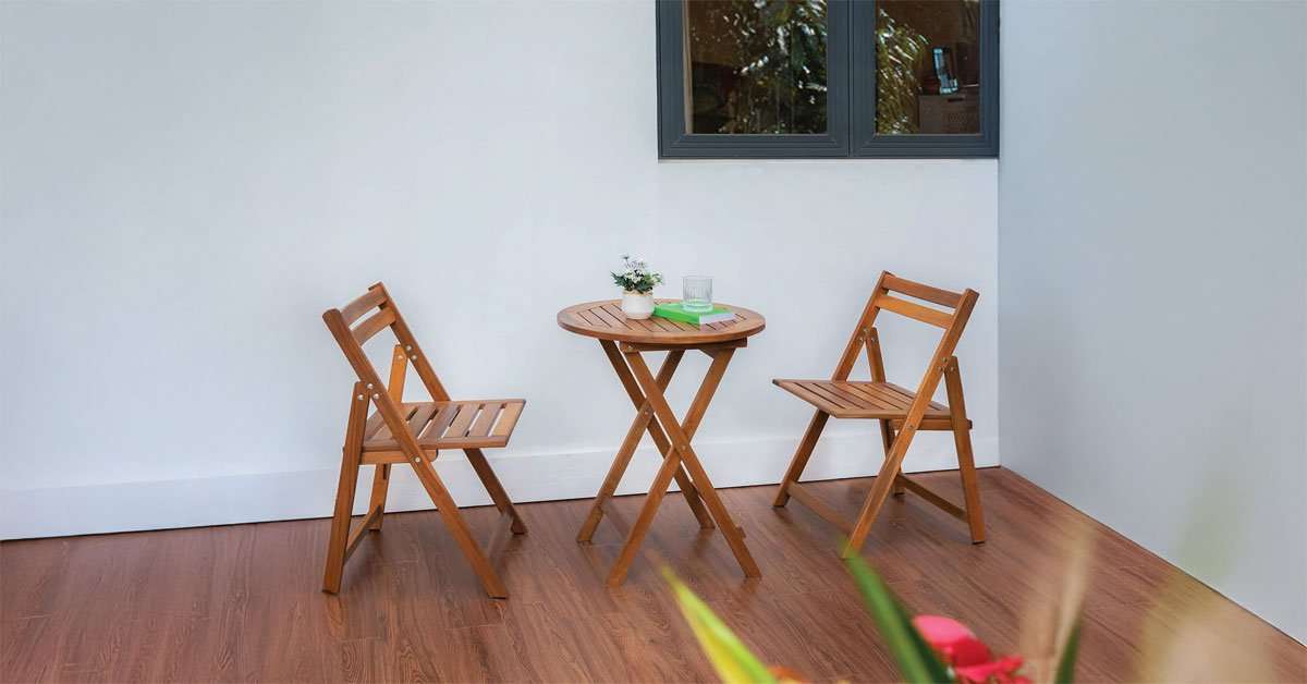 Acacia Wooden Folding Chairs Set of 2 for Patio & Garden 2 Acacia folding chair unfolded showing solid seat and back slatted construction