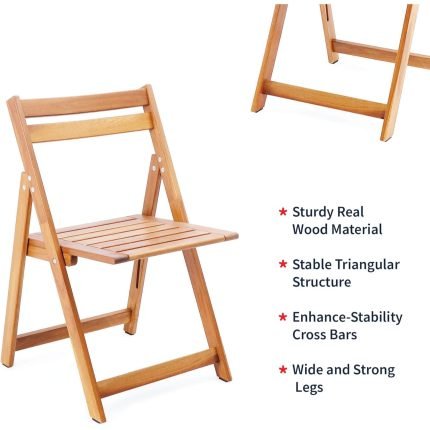 Acacia Wooden Folding Chairs Set of 2 for Patio & Garden