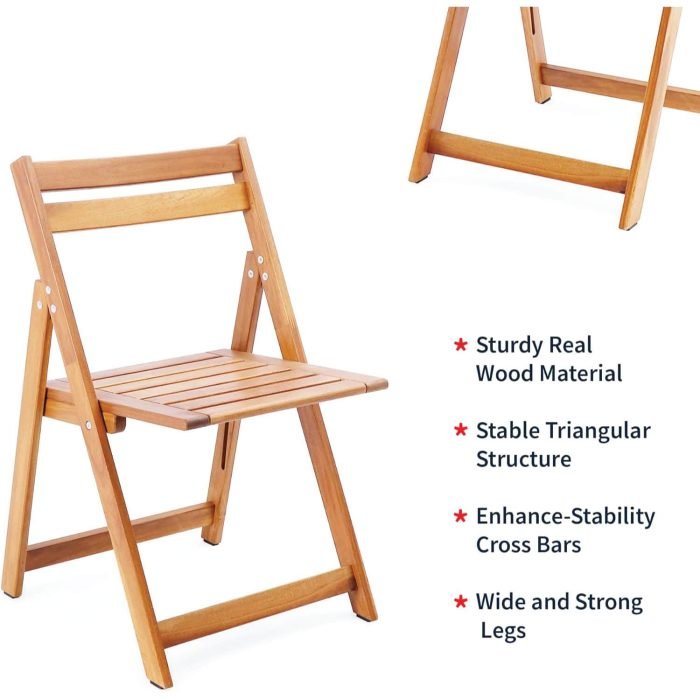 Acacia Wooden Folding Chairs Set of 2 for Patio & Garden
