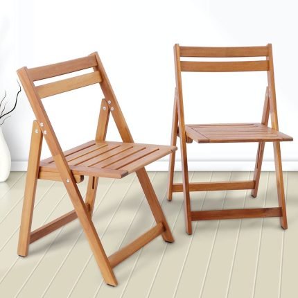 Acacia Wooden Folding Chairs Set of 2 for Patio & Garden