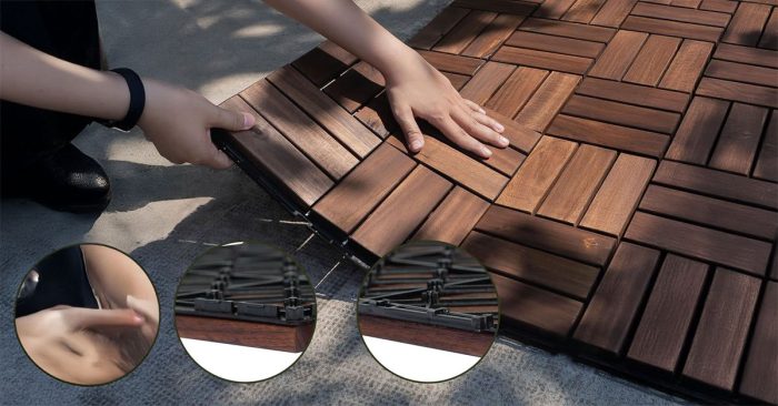 Square Joint Acacia Wood Deck Tiles, 12-Slat Interlocking Design for Indoor & Outdoor (Set of 27)