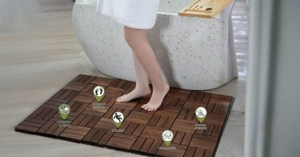 Square Joint Acacia Wood Deck Tiles, 12-Slat Interlocking Design for Indoor & Outdoor (Set of 27)