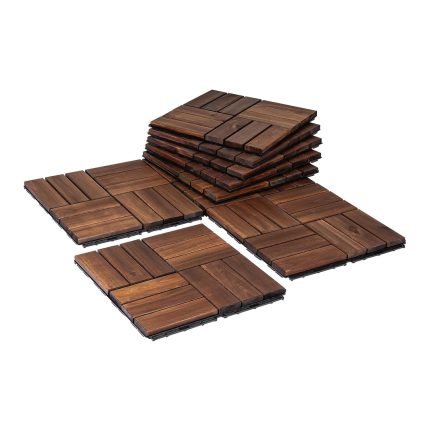 Square Joint Acacia Wood Deck Tiles, 12-Slat Interlocking Design for Indoor & Outdoor (Set of 27)