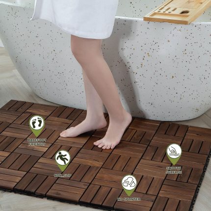 Square Joint Acacia Wood Deck Tiles, 12-Slat Interlocking Design for Indoor & Outdoor (Set of 27)
