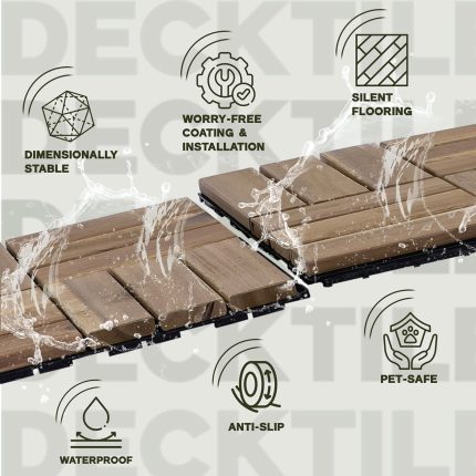 Square Joint Acacia Wood Deck Tiles, 12-Slat Interlocking Design for Indoor & Outdoor (Set of 27)