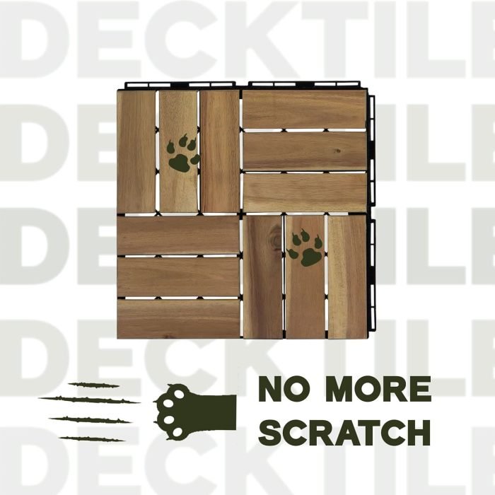 Square Joint Acacia Wood Deck Tiles, 12-Slat Interlocking Design for Indoor & Outdoor (Set of 27)