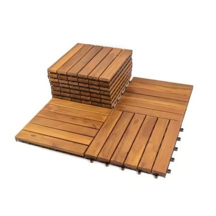 Square Joint Acacia Wood Deck Tiles, 6-Slat Interlocking Design for Indoor & Outdoor (Set of 27)