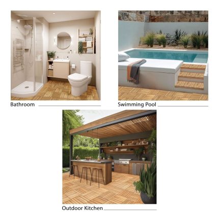 Square Joint Acacia Wood Deck Tiles, 6-Slat Interlocking Design for Indoor & Outdoor (Set of 27)