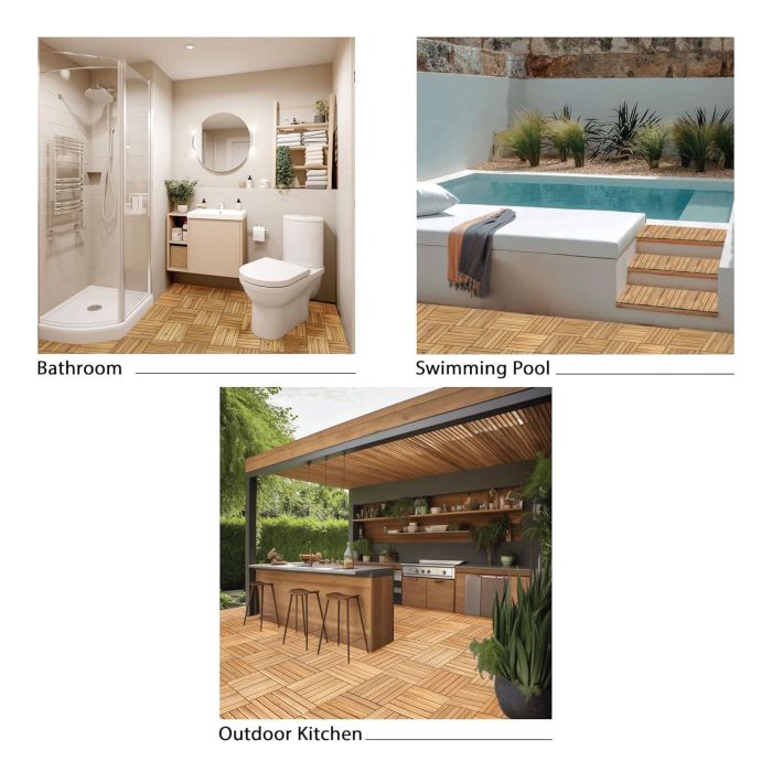 Square Joint Acacia Wood Deck Tiles, 6-Slat Interlocking Design for Indoor & Outdoor (Set of 27)