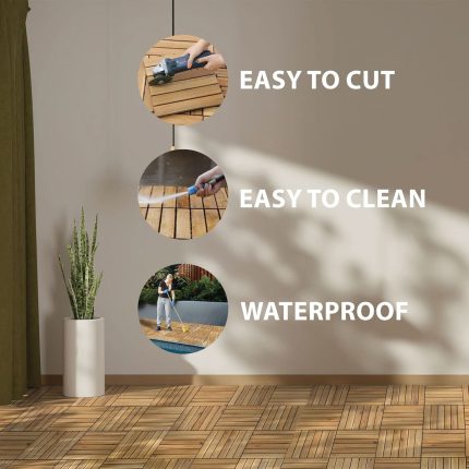 Square Joint Acacia Wood Deck Tiles, 6-Slat Interlocking Design for Indoor & Outdoor (Set of 27)