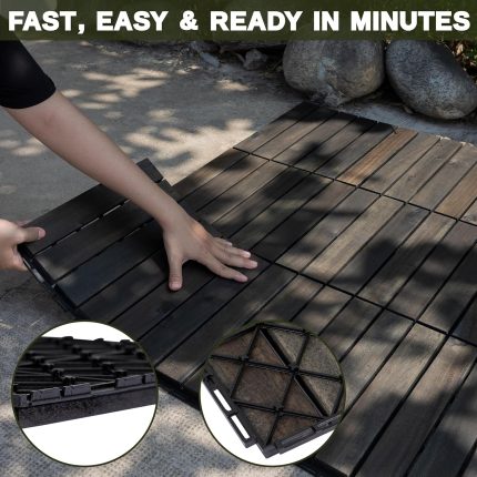 Square Joint Acacia Wood Deck Tiles, 6-Slat Interlocking Design for Indoor & Outdoor (Set of 27)