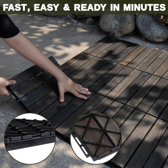 Square Joint Acacia Wood Deck Tiles, 6-Slat Interlocking Design for Indoor & Outdoor (Set of 27)