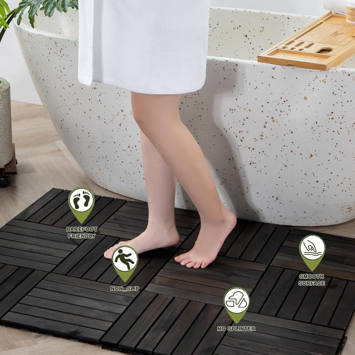 Square Joint Acacia Wood Deck Tiles, 6-Slat Interlocking Design for Indoor & Outdoor (Set of 27)