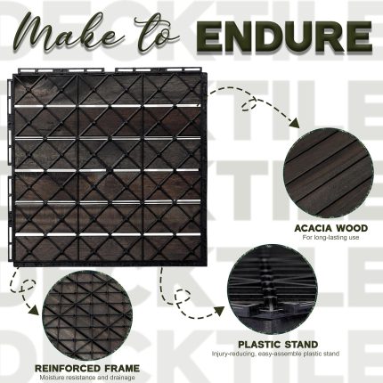 Square Joint Acacia Wood Deck Tiles, 6-Slat Interlocking Design for Indoor & Outdoor (Set of 27)