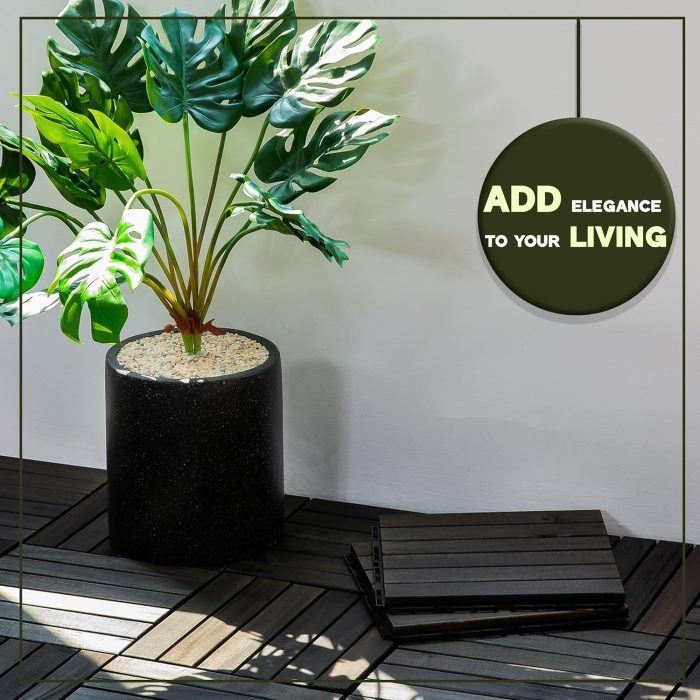 Square Joint Acacia Wood Deck Tiles, 6-Slat Interlocking Design for Indoor & Outdoor (Set of 27)