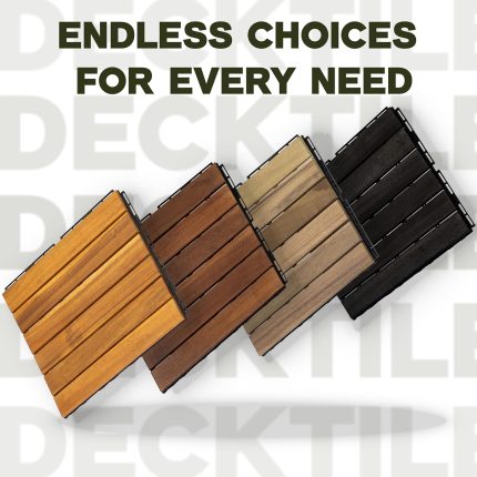Square Joint Acacia Wood Deck Tiles, 6-Slat Interlocking Design for Indoor & Outdoor (Set of 27)