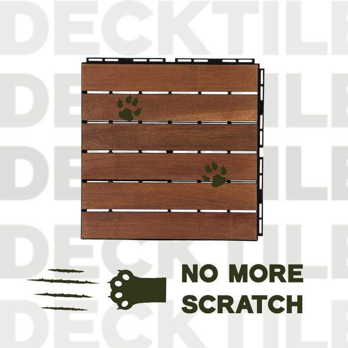 Square Joint Acacia Wood Deck Tiles, 6-Slat Interlocking Design for Indoor & Outdoor (Set of 27)