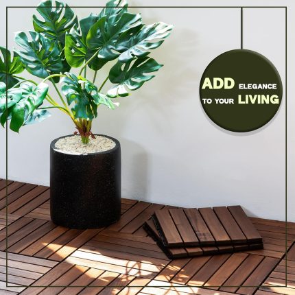 Square Joint Acacia Wood Deck Tiles, 6-Slat Interlocking Design for Indoor & Outdoor (Set of 27)