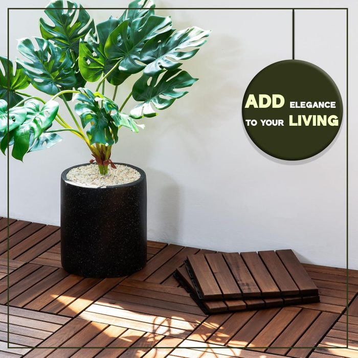 Square Joint Acacia Wood Deck Tiles, 6-Slat Interlocking Design for Indoor & Outdoor (Set of 27)