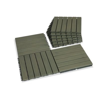 Square Joint Acacia Wood Deck Tiles, 6-Slat Interlocking Design for Indoor & Outdoor (Set of 27)