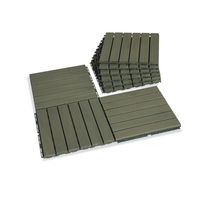 Square Joint Acacia Wood Deck Tiles, 6-Slat Interlocking Design for Indoor & Outdoor (Set of 27)