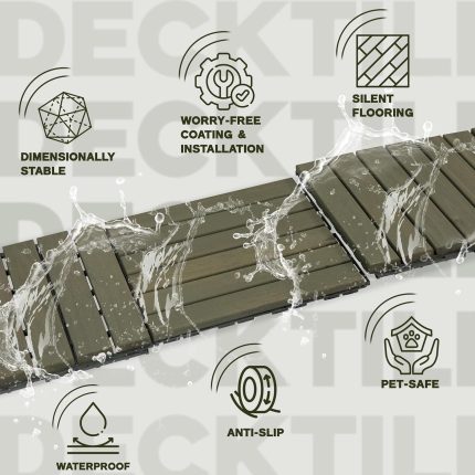 Square Joint Acacia Wood Deck Tiles, 6-Slat Interlocking Design for Indoor & Outdoor (Set of 27)