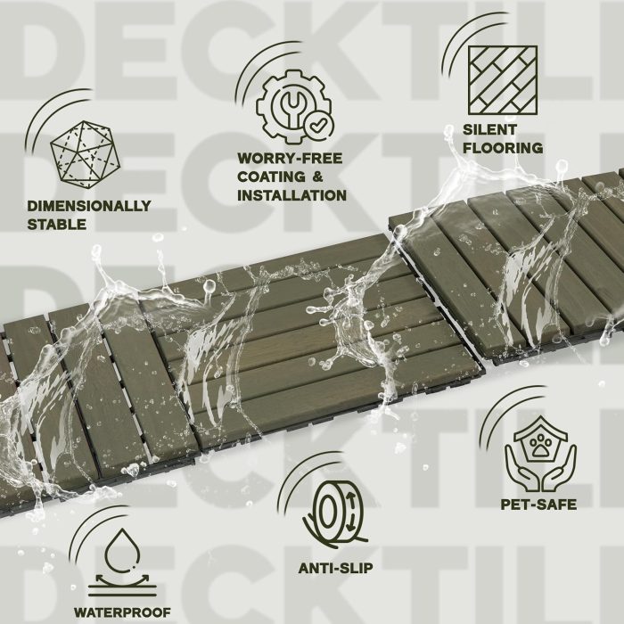 Square Joint Acacia Wood Deck Tiles, 6-Slat Interlocking Design for Indoor & Outdoor (Set of 27)