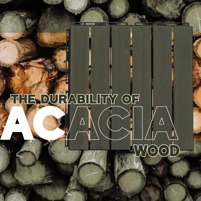 Square Joint Acacia Wood Deck Tiles, 6-Slat Interlocking Design for Indoor & Outdoor (Set of 27)