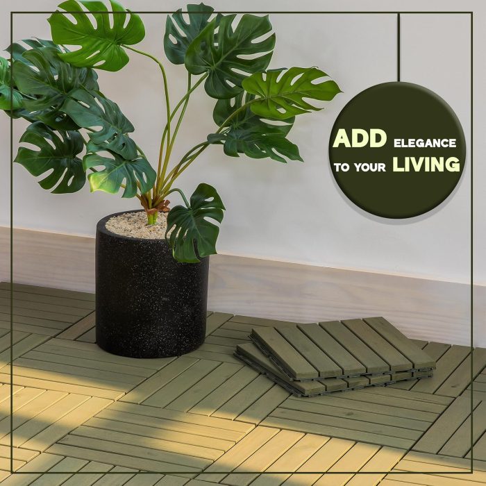 Square Joint Acacia Wood Deck Tiles, 6-Slat Interlocking Design for Indoor & Outdoor (Set of 27)