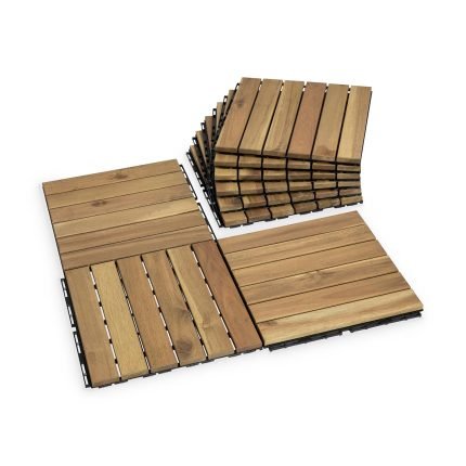 Square Joint Acacia Wood Deck Tiles, 6-Slat Interlocking Design for Indoor & Outdoor (Set of 27)