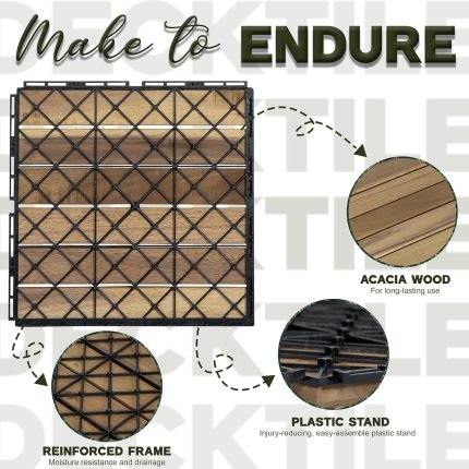 Square Joint Acacia Wood Deck Tiles, 6-Slat Interlocking Design for Indoor & Outdoor (Set of 27)