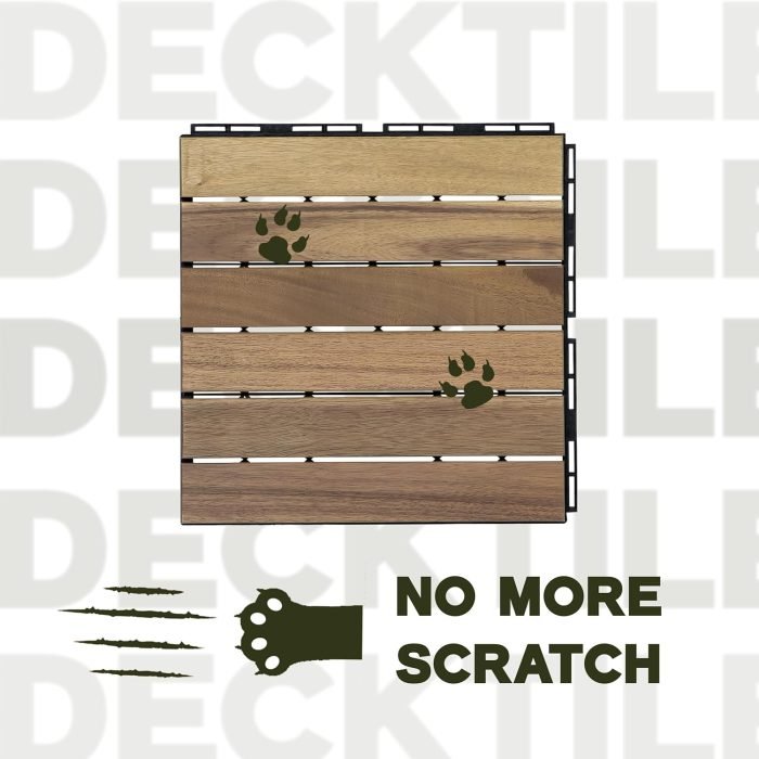 Square Joint Acacia Wood Deck Tiles, 6-Slat Interlocking Design for Indoor & Outdoor (Set of 27)