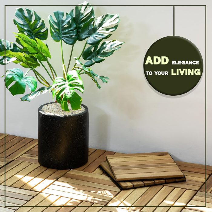 Square Joint Acacia Wood Deck Tiles, 6-Slat Interlocking Design for Indoor & Outdoor (Set of 27)