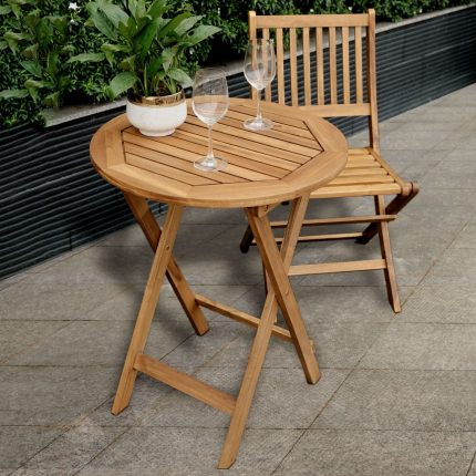 Foldable Acacia Wood Round Table Waterproof for Outdoors