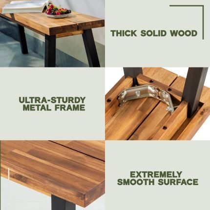 Solid Acacia Wood Bench for Entryway & Living Room