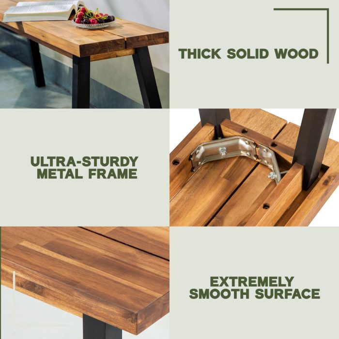 Solid Acacia Wood Bench for Entryway & Living Room