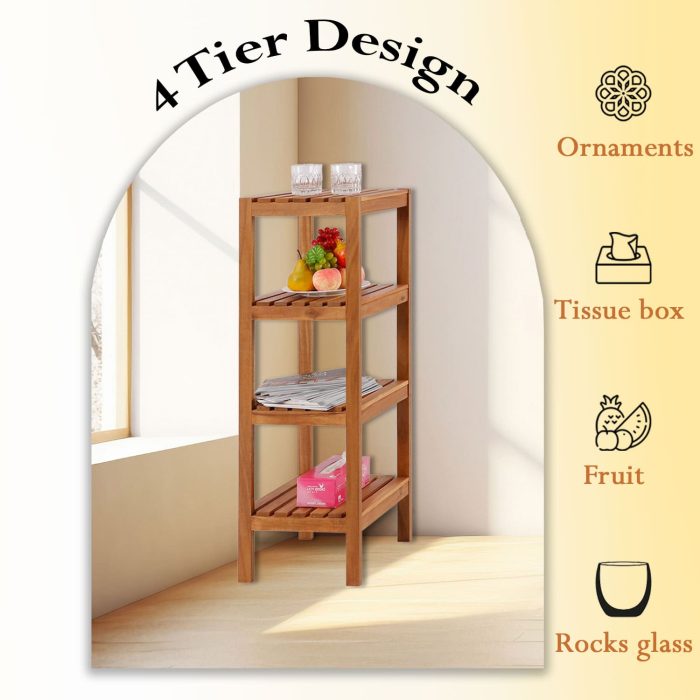 Tier Acacia Wood Corner Shelf